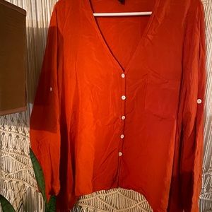 Flowy Burnt Orange Long Sleeve Boho Top Size Large